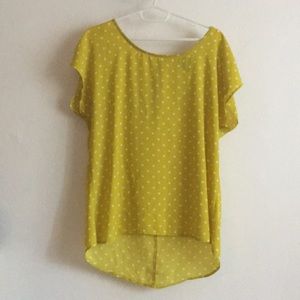Bobeau Chartreuse Polka Dot Blouse